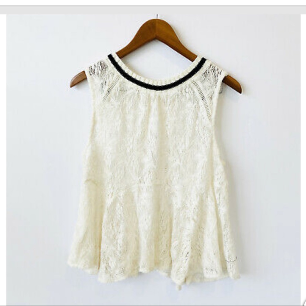 FREE PEOPLE Maisie Ivory Lace Knit Collar Tank Top